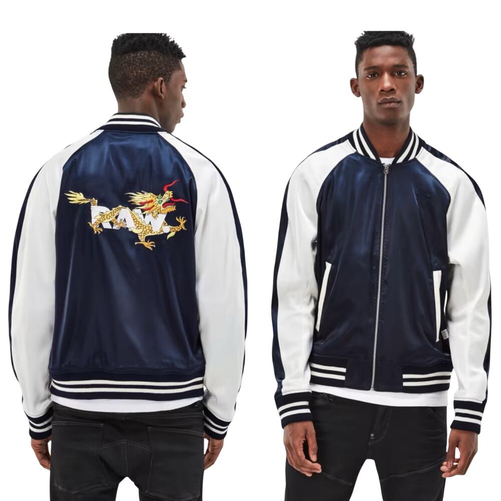 G-Star Raw Men’s Batt Tour Bomber Satin Dragon Navy Varsity Large GStar Shiny